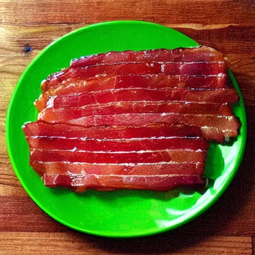 Image similar to an ultra realistic photograph of a bacon rasher on a plate, with kevin bacon's face