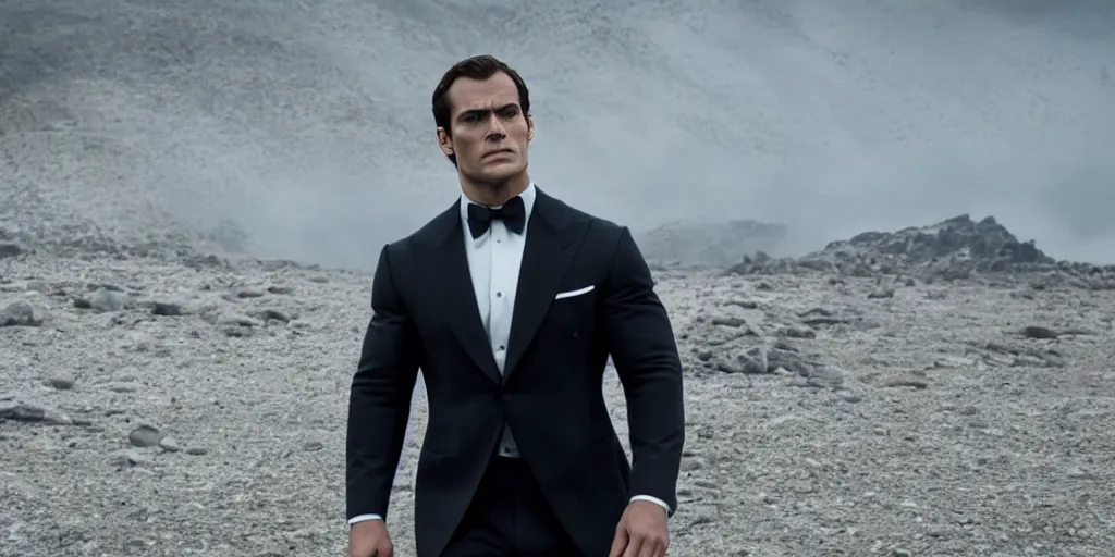 Image similar to still photo from henry cavill as james bond, red digital cinema 8 k