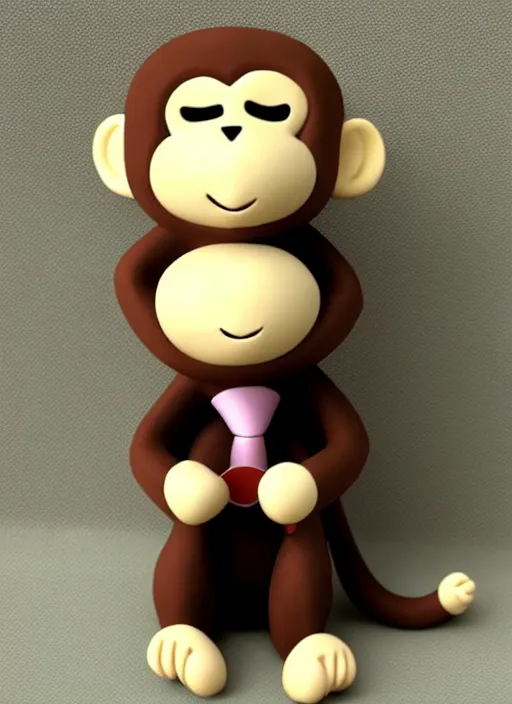 Image similar to monkey cartoon character with tie, clay figure, kawaii