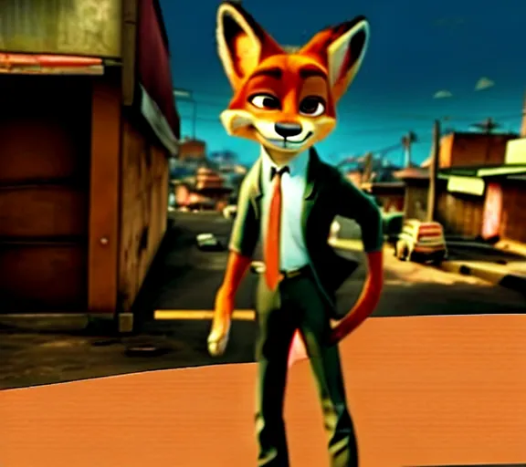 Image similar to nick wilde as max payne 3 set in gritty neo - noir zootopia, favela / furvela