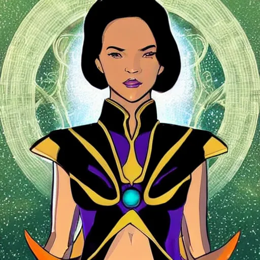 Image similar to a beautiful female that is a portal to another dimension in the style of dr strange