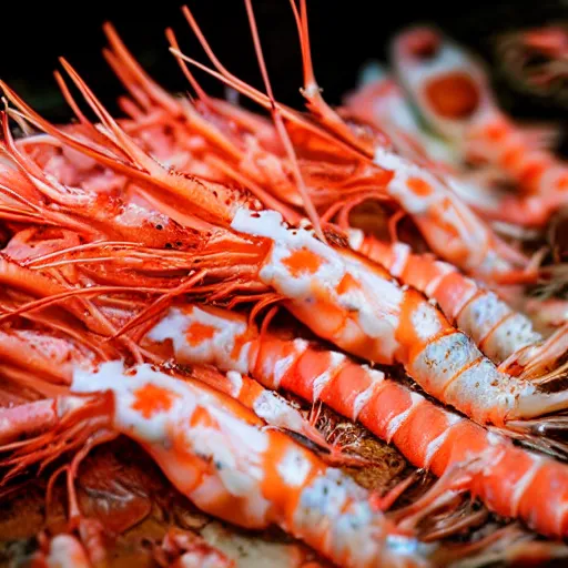 Image similar to macro photo of gourmet langoustines served on a pile of bleached dead coral