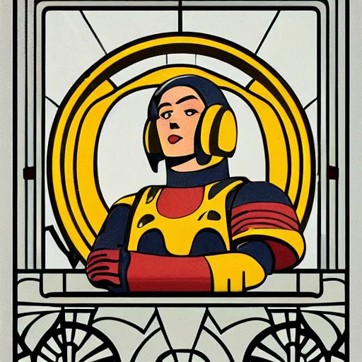 Image similar to Art Deco painting portrait of space-marine in Art Deco architecture style high detail