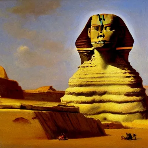 Prompt: oil painting of the sphinx by jean - leon gerome, academicism
