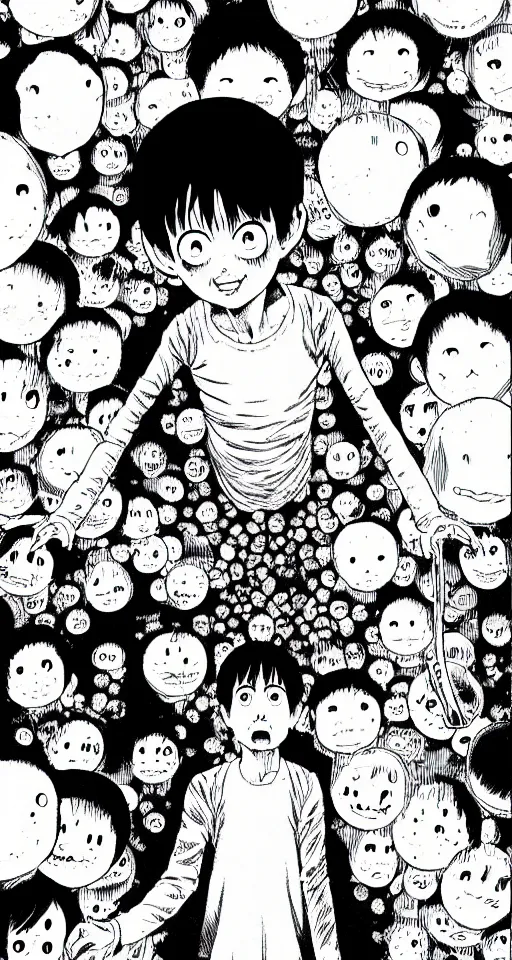 Prompt: A bottomless pit, manga, by Junji Ito