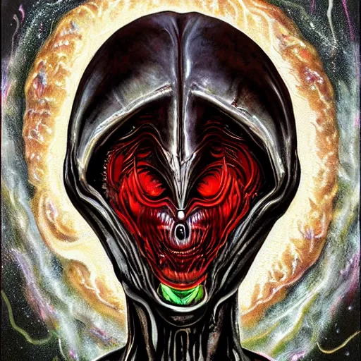 Prompt: alien long big brain grotesque cosmic horror scifi cover menacing scary uncanny eerie style oil painting heavy brushstrokes dramatix album cover
