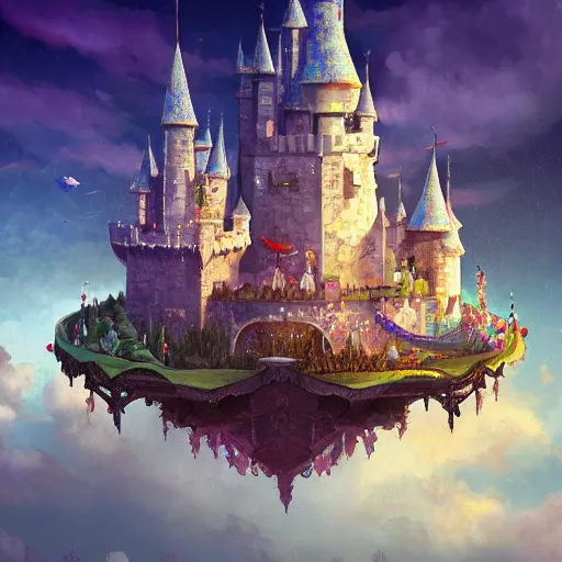 Prompt: enchanted magic castle in the sky, inspired by studio glibhi, digital art, beautiful composition, highly detailed, trending on artstation, devianart, cgsociety