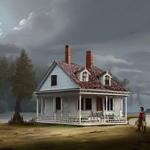 Prompt: colonial house on the shore of Lake Huron, felix Kelly, artstation, Matte painting