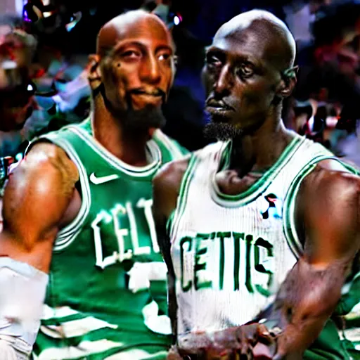 Image similar to 7 year old crayon smoking weed, celtics kevin garnett eating babies