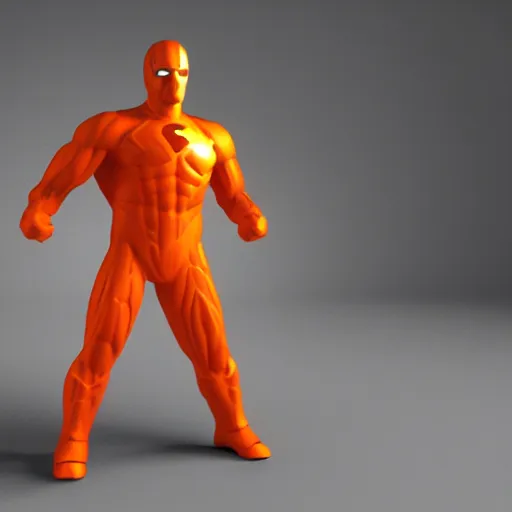 Prompt: The strongest superhero, orange, 3D Render