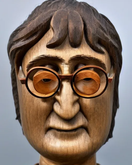 Image similar to wooden carving statue of john lennon, product picture, ebay listing thumbnail