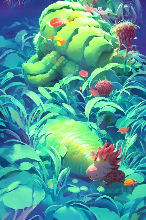 Image similar to creature animal sushi cristal very big eye roots cactus elemental flush of force nature micro world fluo fishscale, behance hd by jesper ejsing, by rhads, makoto shinkai and lois van baarle, ilya kuvshinov, rossdraws global illumination