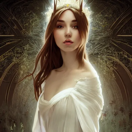 Prompt: portrait of gorgeous elf, thorn crown, thorn background, small ears, white silk dress, headshot, pale skin, 4k, rule of thirds, extreme detail, detailed drawing, trending artstation, hd, fantasy, D&D, realistic lighting, by Alphonse Mucha, Greg Rutkowski, sharp focus, backlit, bright white hair, elegant