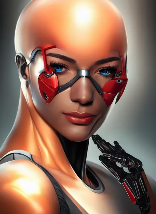 Image similar to portrait of a cyborg woman by Artgerm, (((((face turns left))))) ((((face turns right)))), eyes closed , biomechanical, hyper detailled, trending on artstation