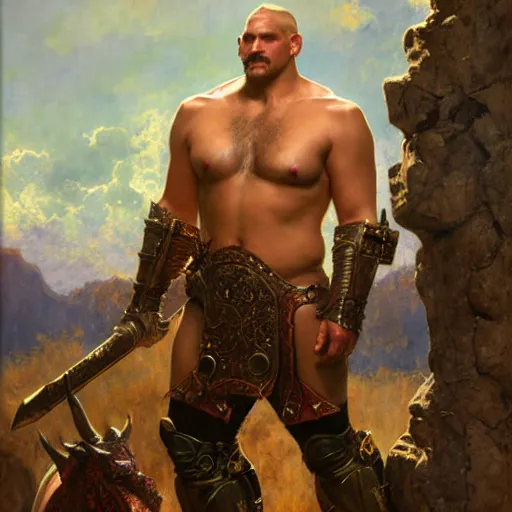 Image similar to iron bull, dragon age, painting by gaston bussiere, craig mullins, j. c. leyendecker, tom of finland