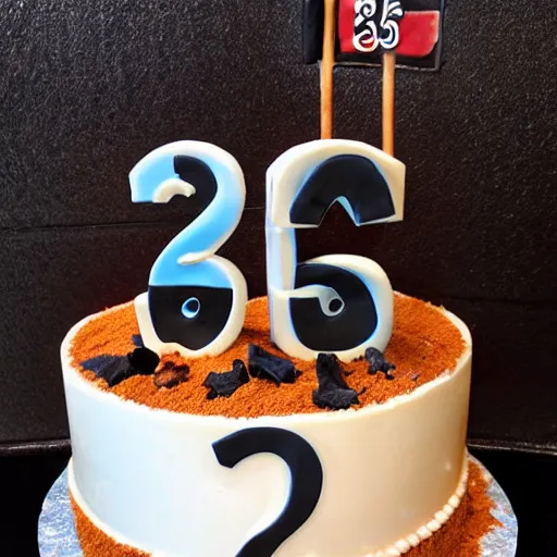 Image similar to the most epic, cinematic, detailed cake, with the number 25 on it