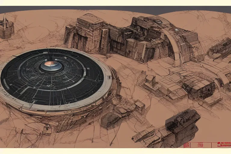 Image similar to schematic diagram of Black Mesa, built, book, page, detailed, cross section, trending on artstation, cgsociety, Ralph McQuarrie and Greg Rutkowski