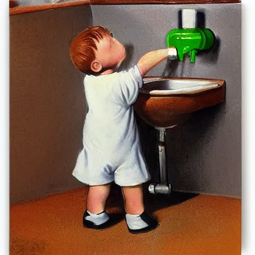 Prompt: little mr toilet water drinker by richard hargreaves