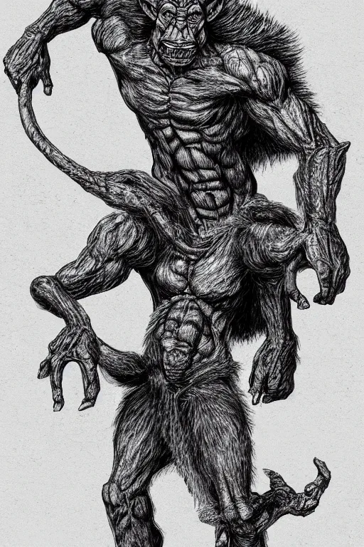 Image similar to humanoid hunched figure troll with 1 horn, ogre, ape, highly detailed, digital art, sharp focus, trending on art station, kentaro miura manga art style