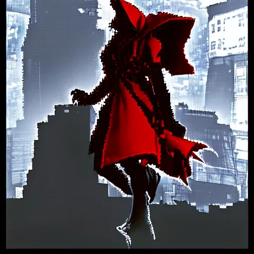 Image similar to evil little red riding hood, yoji shinkawa, pixel art