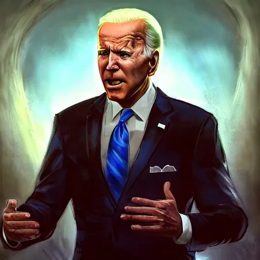 Image similar to joe biden being extremly scary, dramatic lighting, cinematic, establishing shot, extremly high detail, photorealistic, cinematic lighting, artstation, style by James Gurney