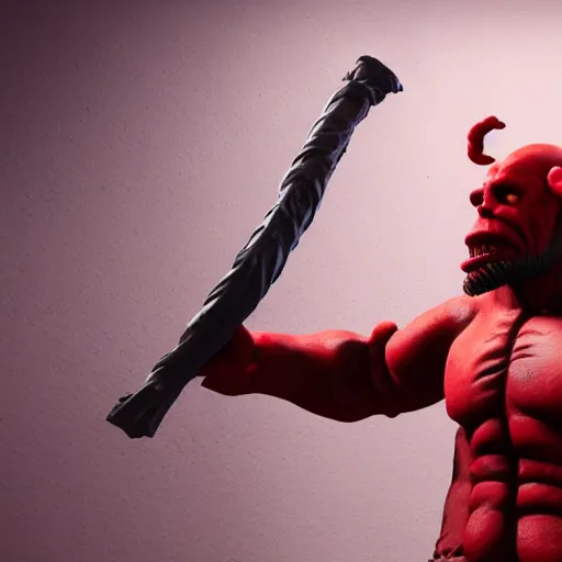 Image similar to realistic full size hellboy with a body made of twisted twizzler candy, render, fantasy art, unreal engine, 8 k