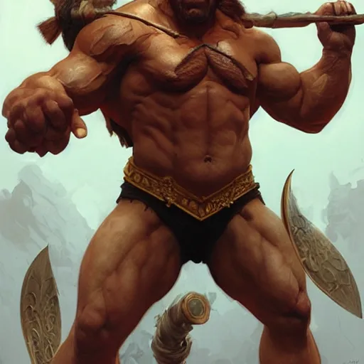 Image similar to hulking herculean barbarian danny devito, masterpiece, intricate, elegant, highly detailed, digital painting, artstation, concept art, smooth, sharp focus, illustration, art by artgerm and greg rutkowski and alphonse mucha and uang guangjian and gil elvgren and sachin teng, symmetry!!