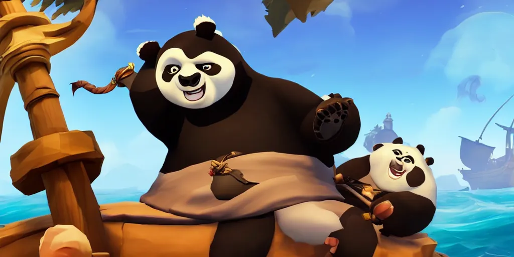 Image similar to selfie of a sea of thieves character, kung fu panda style, digital art, unreal engine
