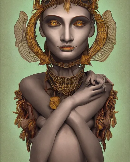 Prompt: androgynous non - human goddess of terrible forbidden knowledge by frank frazzetta