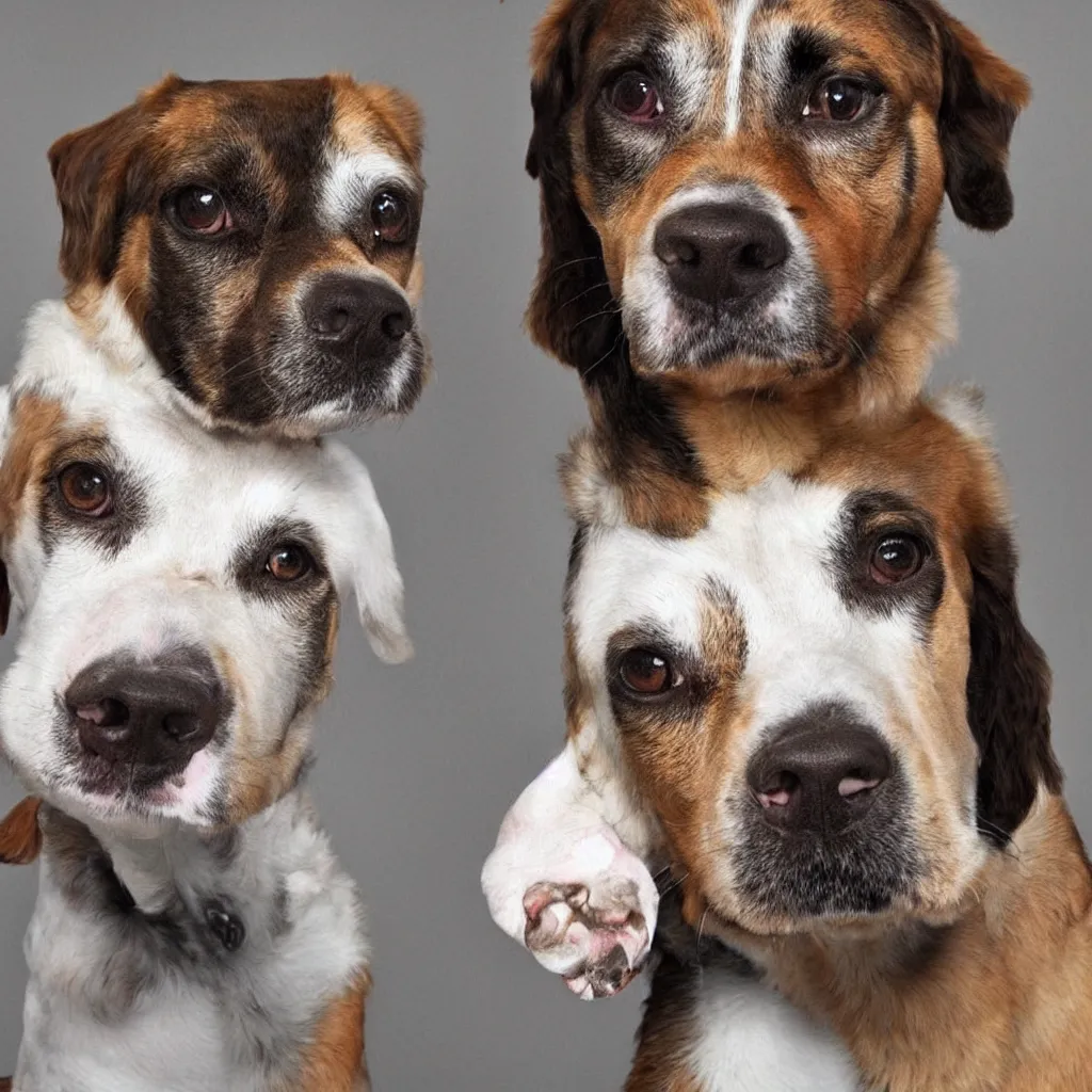 Prompt: realistic photo of a mix of every dog breed combined