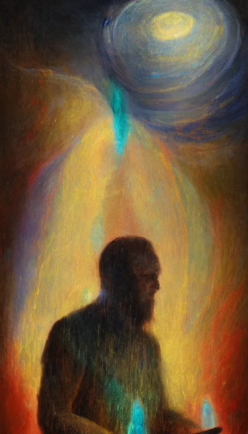 Prompt: portrait of a digital shaman, by john martin