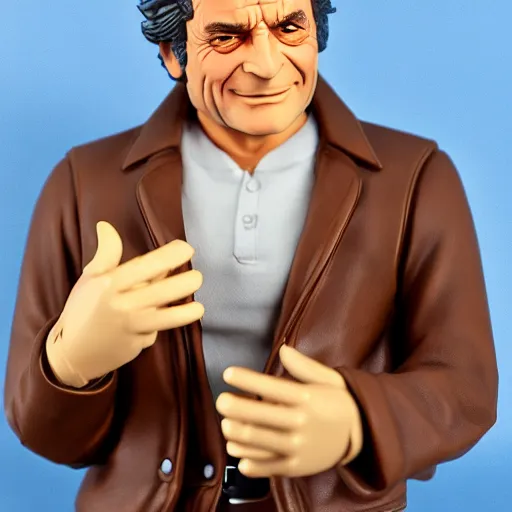 Prompt: peter falk wearing brown jacket anime figurine, goodsmile, product photography