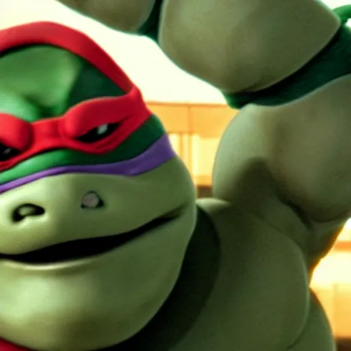 Image similar to film still of michelangelo ( tmnt ) failing his drivers test