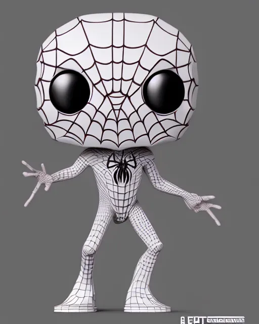 Image similar to full body 3d render of Spider as a funko pop, studio lighting, white background, blender, trending on artstation, 8k, highly detailed