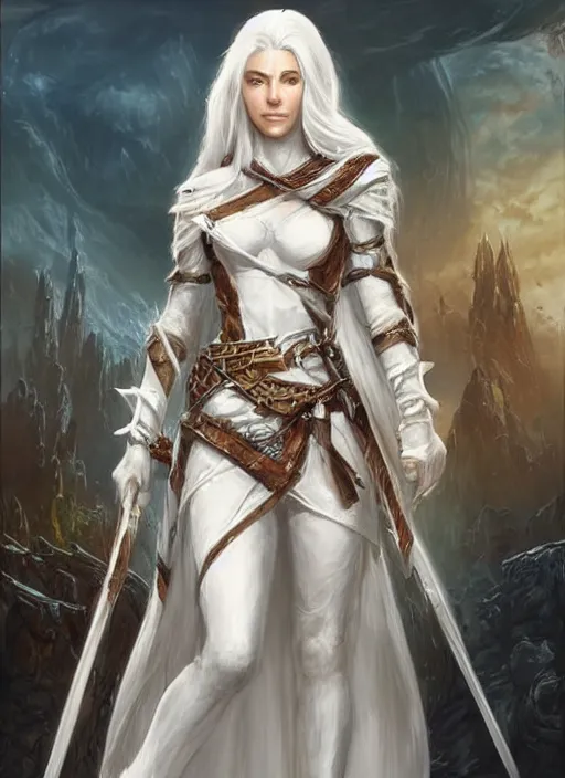 Image similar to white adept, ultra detailed fantasy, dndbeyond, bright, colourful, realistic, dnd character portrait, full body, pathfinder, pinterest, art by ralph horsley, dnd, rpg, lotr game design fanart by concept art, behance hd, artstation, deviantart, hdr render in unreal engine 5