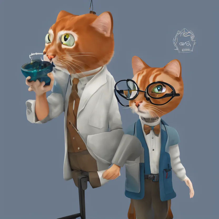 Image similar to anthropomorphic cat scientist, stylized, trending on artstation, 4 k, digital painting