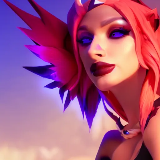 Image similar to still of pretty Xayah (League of Legends) in KDA More music video. 3d render, octane render, game art, realistic, highly detailed, trending on artstation, 4k, trending on artstation, pixar, cgsociety, unreal engine 5, redshift render, trending on artstation, blender, behance, cg