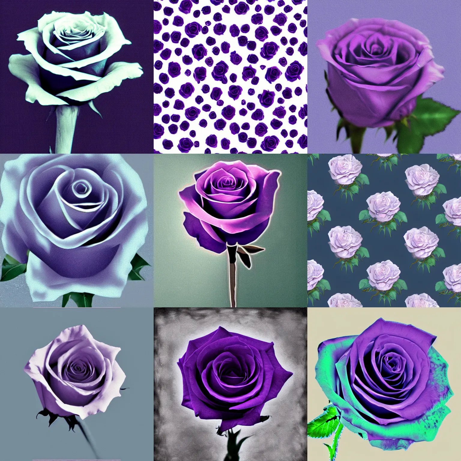 Prompt: single king stem white rose x-ray silloutte zoomed out on dark purple blue background, grainy vintage