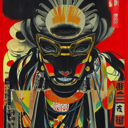 Image similar to a fully wired neon robot at fushimi inari taisha, oil on canvas hanafuda by dave mckean, ivan shishkin and james jean