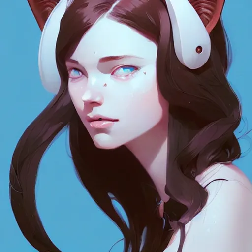 Image similar to beautiful artistic - wave highly detailed portrait female, with cat ears, long red hair, by atey ghailan, by greg rutkowski, by greg tocchini, by james gilleard, by joe fenton, by kaethe butcher, dynamic lighting, gradient light blue, brown, blonde cream and white color scheme, grunge aesthetic