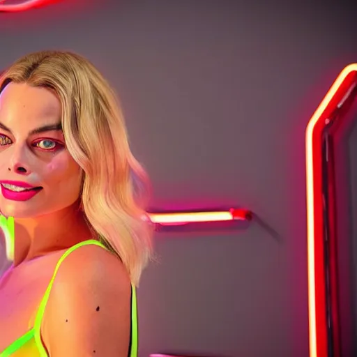 Prompt: margot robbie as 3 d neon art, hyper detailed