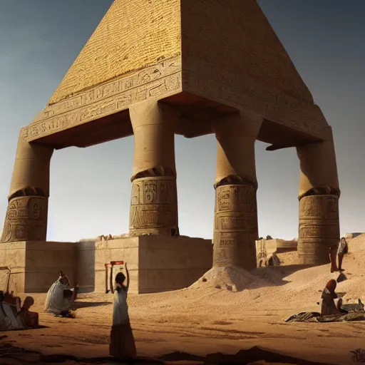 Image similar to ancient egyptian times, realistic, 8 k, extremely detailed, cgi, trending on artstation, hyper - realistic render, by greg rutkowski