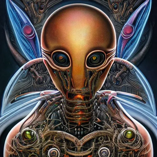 Prompt: cosmic fractal giger biopunk alien, pixar style, by tristan eaton stanley artgerm and tom bagshaw.