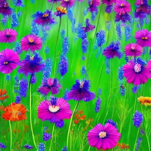 Image similar to nature background, many flowers with stunning colors, high quality art,