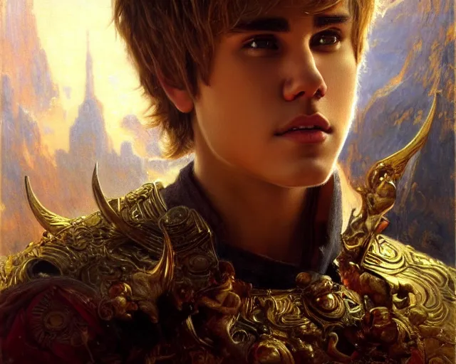 Image similar to attractive justin bieber as a god. highly detailed painting by gaston bussiere, craig mullins, j. c. leyendecker 8 k