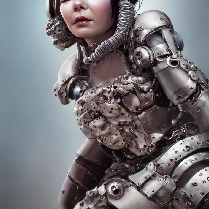 Image similar to hyper - realistic bjork leather cyborg - by tom bagshaw, by ilya kuvshinov, rtx rendering, octane render 1 2 8 k, maya, extreme high intricate details by wlop, digital anime art by ross tran, medium shot, close up shot, composition by sana takeda, dramatic lighting by greg rutkowski, 8 k, trending on artstation