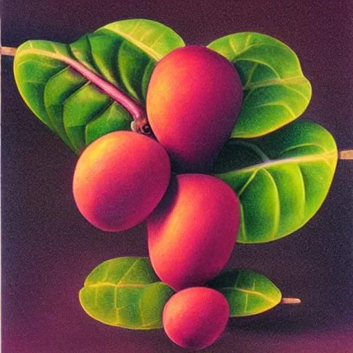 Image similar to artwork of a mangosteen in the style of vladimir kush