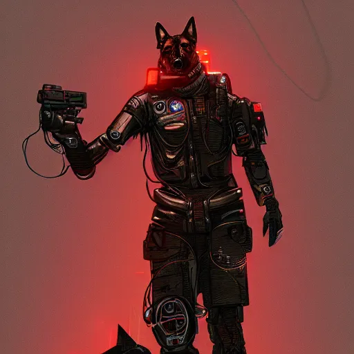 Image similar to cyberpunk humanoid german shepherd as the leader of a futuristic communist nation, cybernetics, sharp lines, digital, artstation, colored in