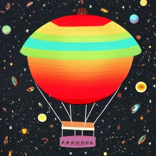 Prompt: rainbow cosmic sci fi hot air balloon ufo