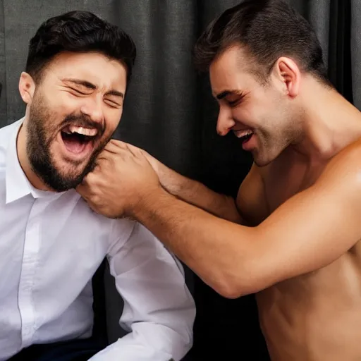 Image similar to man getting his armpits tickled by another man